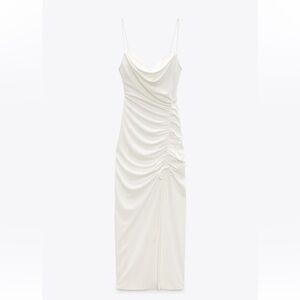 ZARA WHITE MIDI DRESS WITH DRAPED DETAIL